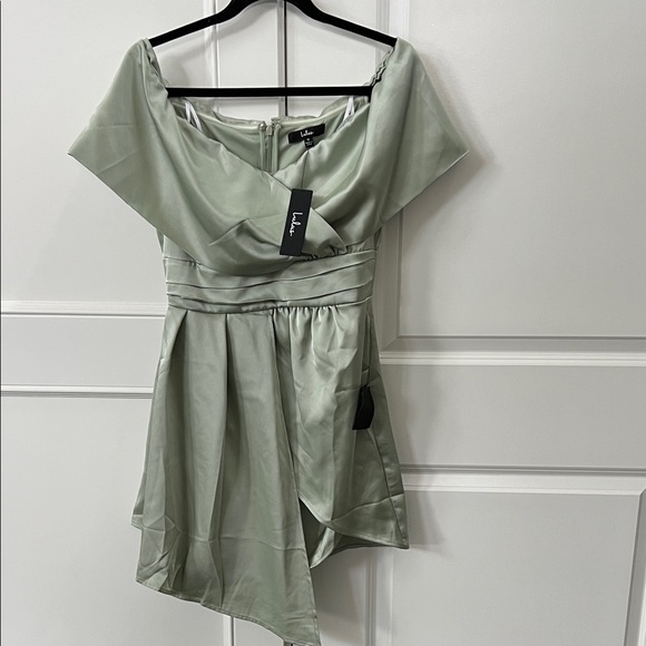 Lulus Dresses & Skirts - Lulu's Sage Green Off-Shoulder Asymmetrical Satin Dress